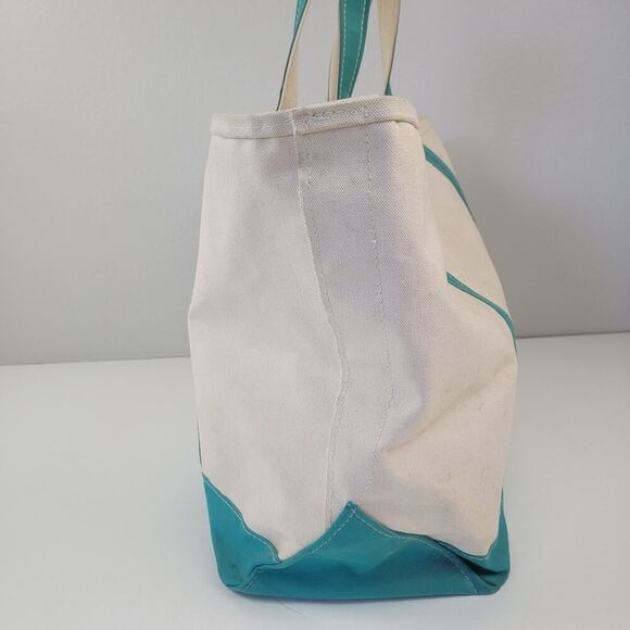 Vintage L.L. Bean Boat & Tote Canvas Blue Green Cream‎ Bag Large Top Handle - Picture 6 of 16